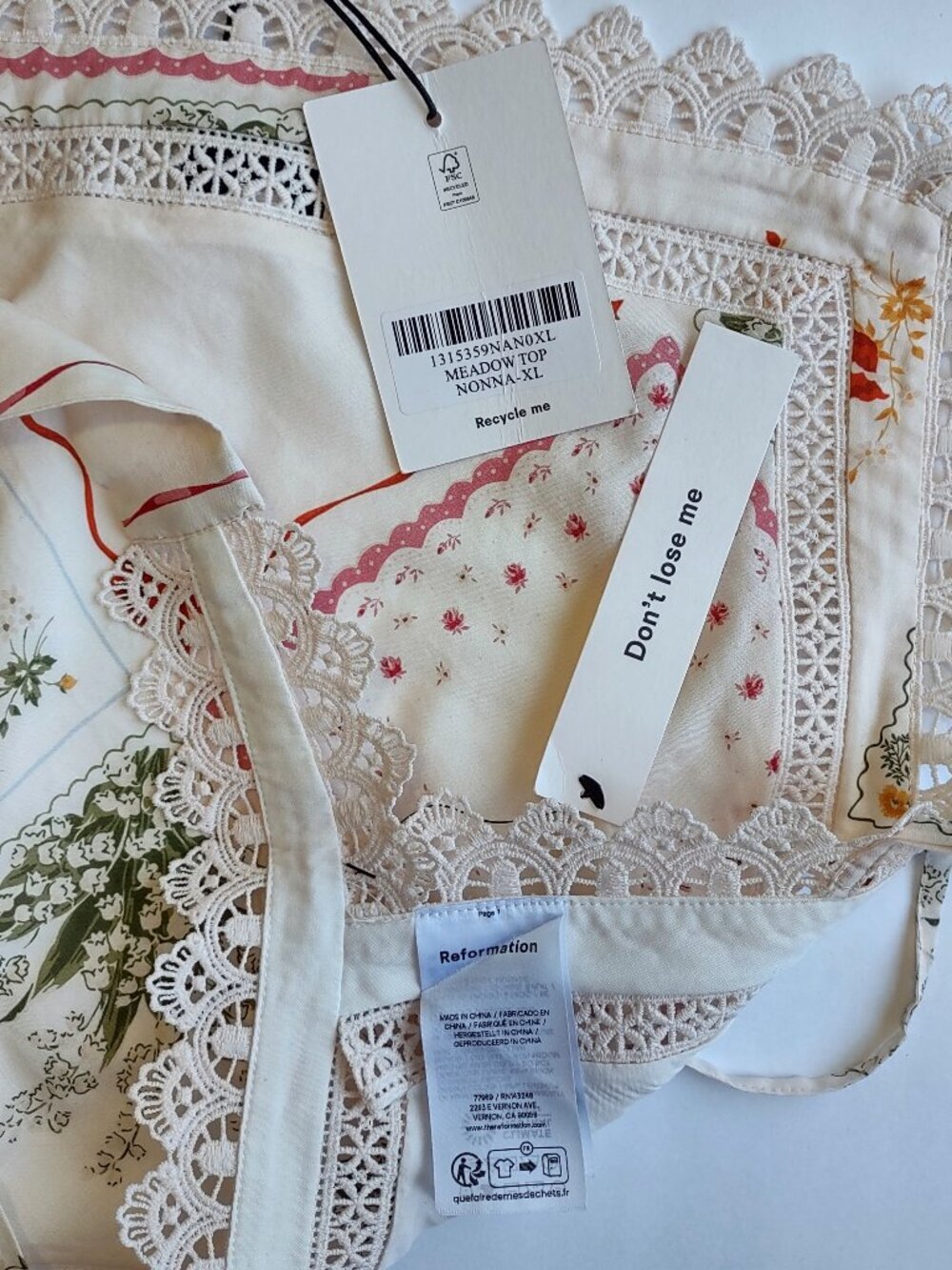 Reformation Floral Top Crochet Lace Size XL Glam Indie Boho Euro Summer Resort - Picture 5 of 10